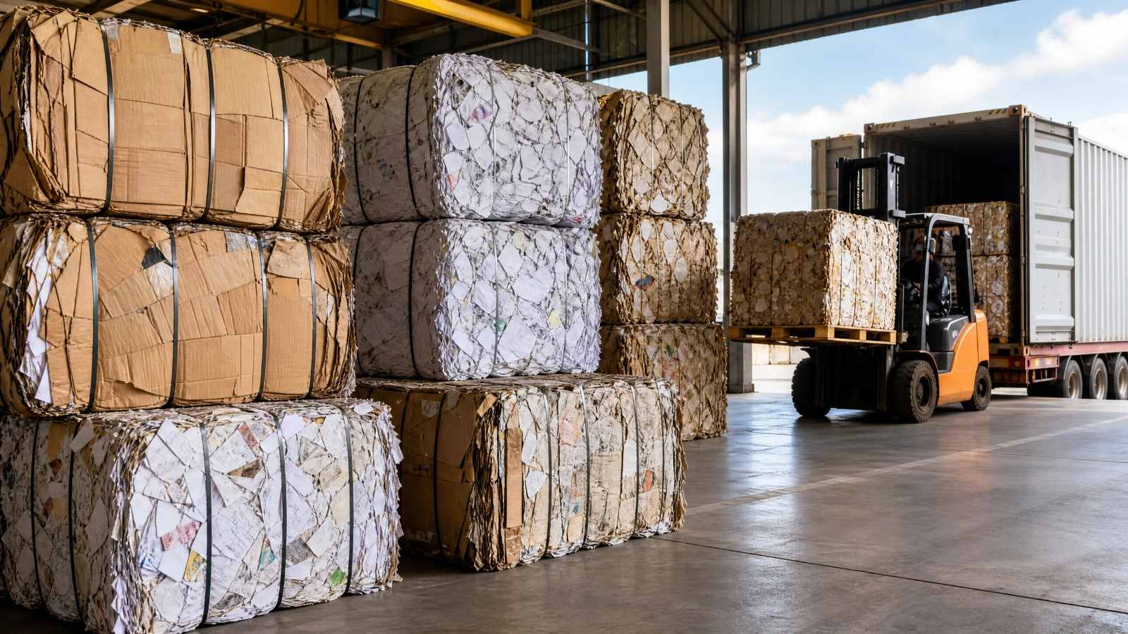 Baled recovered paper — OCC and mixed grades loading for export